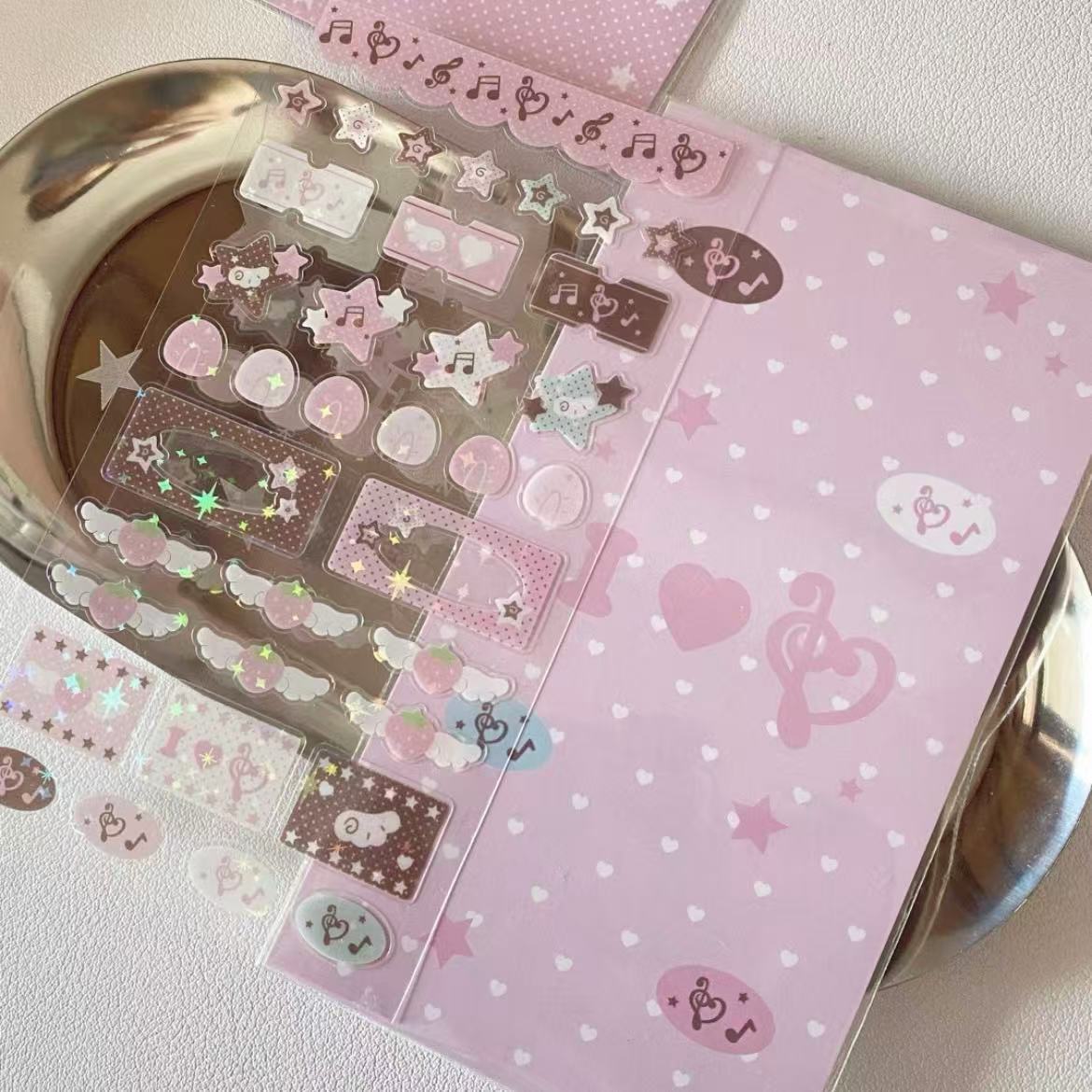 Pink Little Wings Cute Music Note Sticker Set of 4