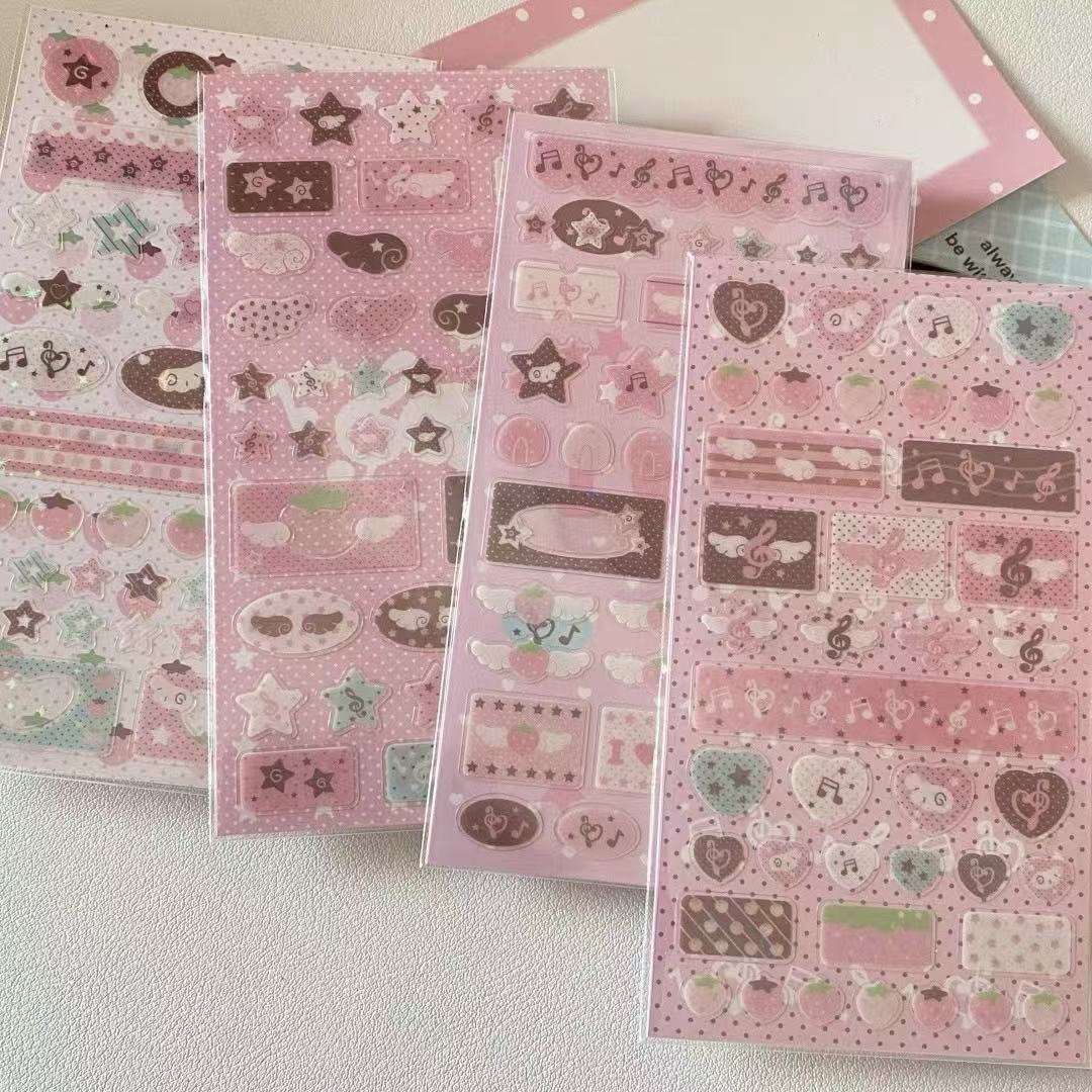 Pink Little Wings Cute Music Note Sticker Set of 4