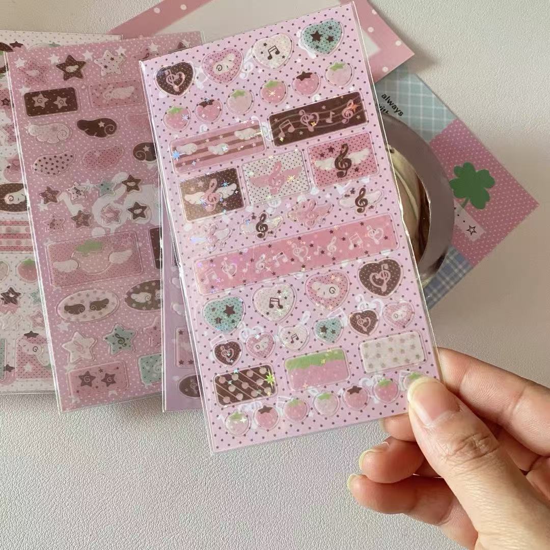 Pink Little Wings Cute Music Note Sticker Set of 4