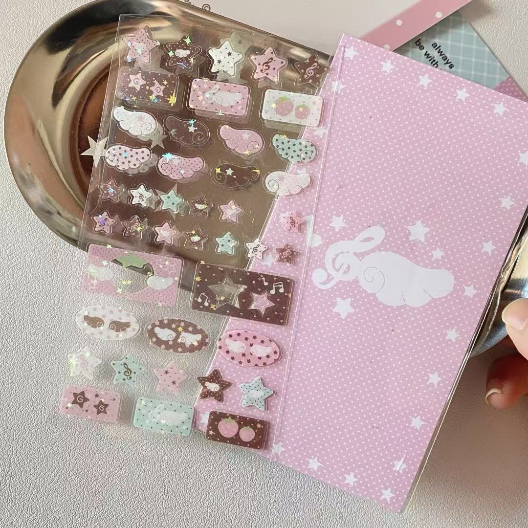 Pink Little Wings Cute Music Note Sticker Set of 4