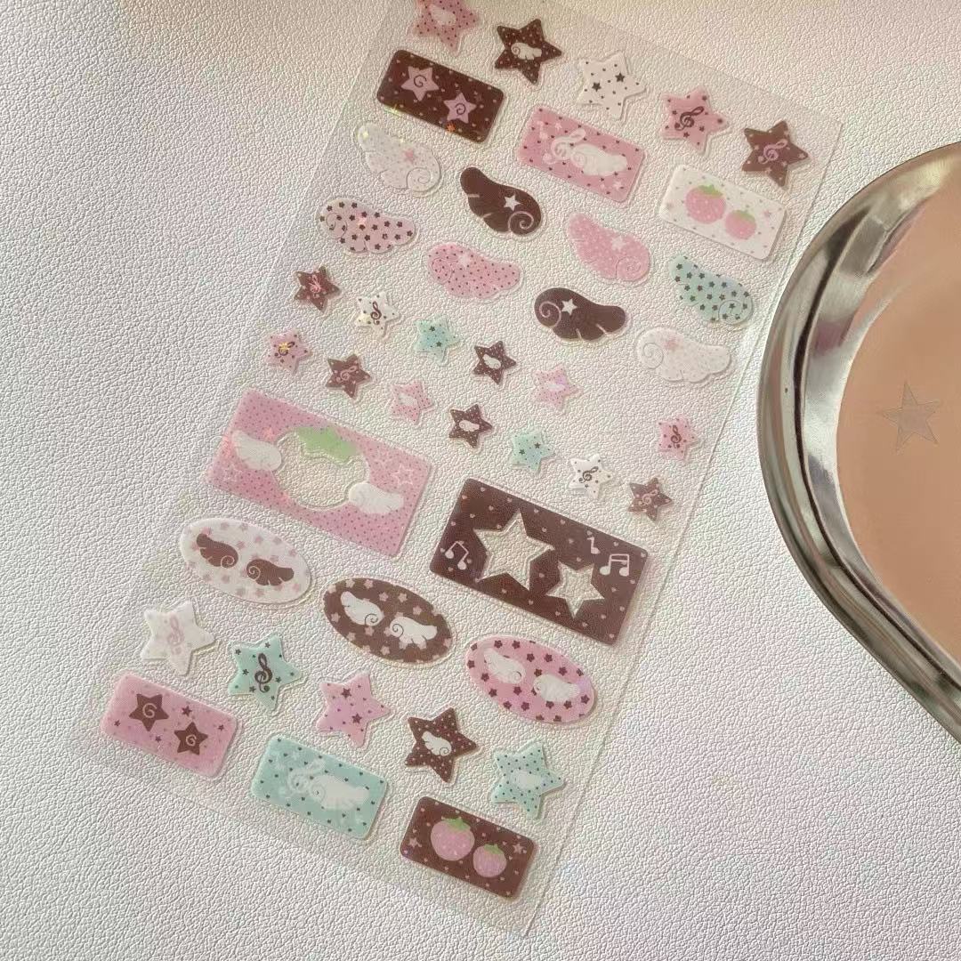 Pink Little Wings Cute Music Note Sticker Set of 4
