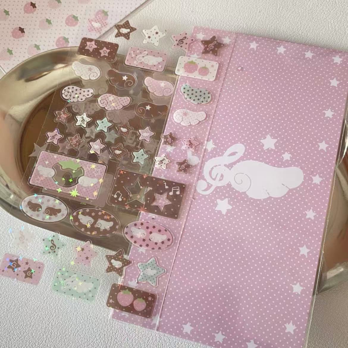 Pink Little Wings Cute Music Note Sticker Set of 4