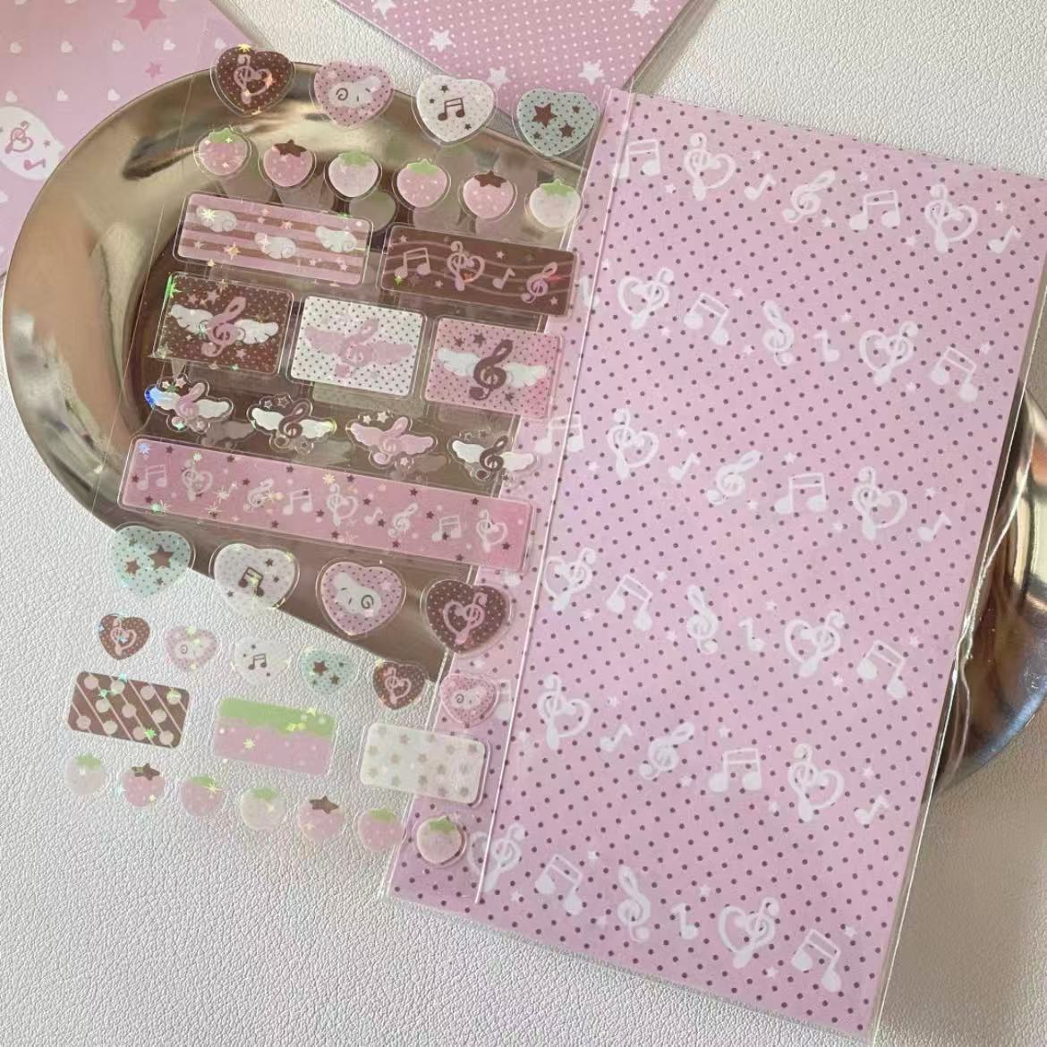 Pink Little Wings Cute Music Note Sticker Set of 4