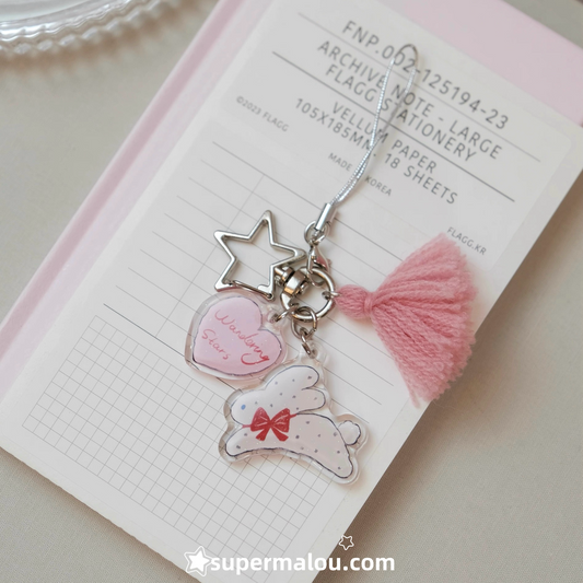 Pink Love Rabbit Dropping Adhesive Pendant Keychain