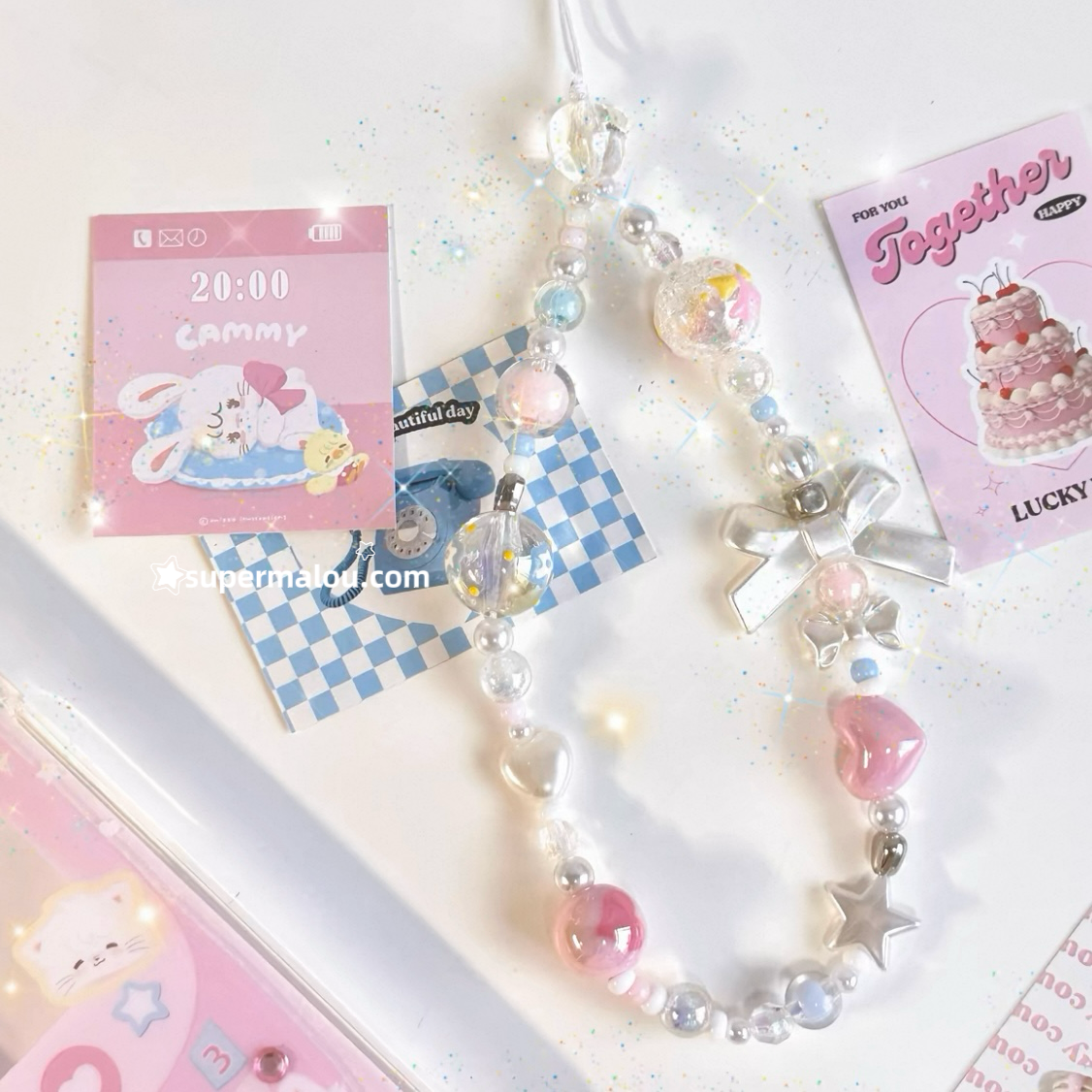 Pink Sweet Cool Beaded Phone Chain