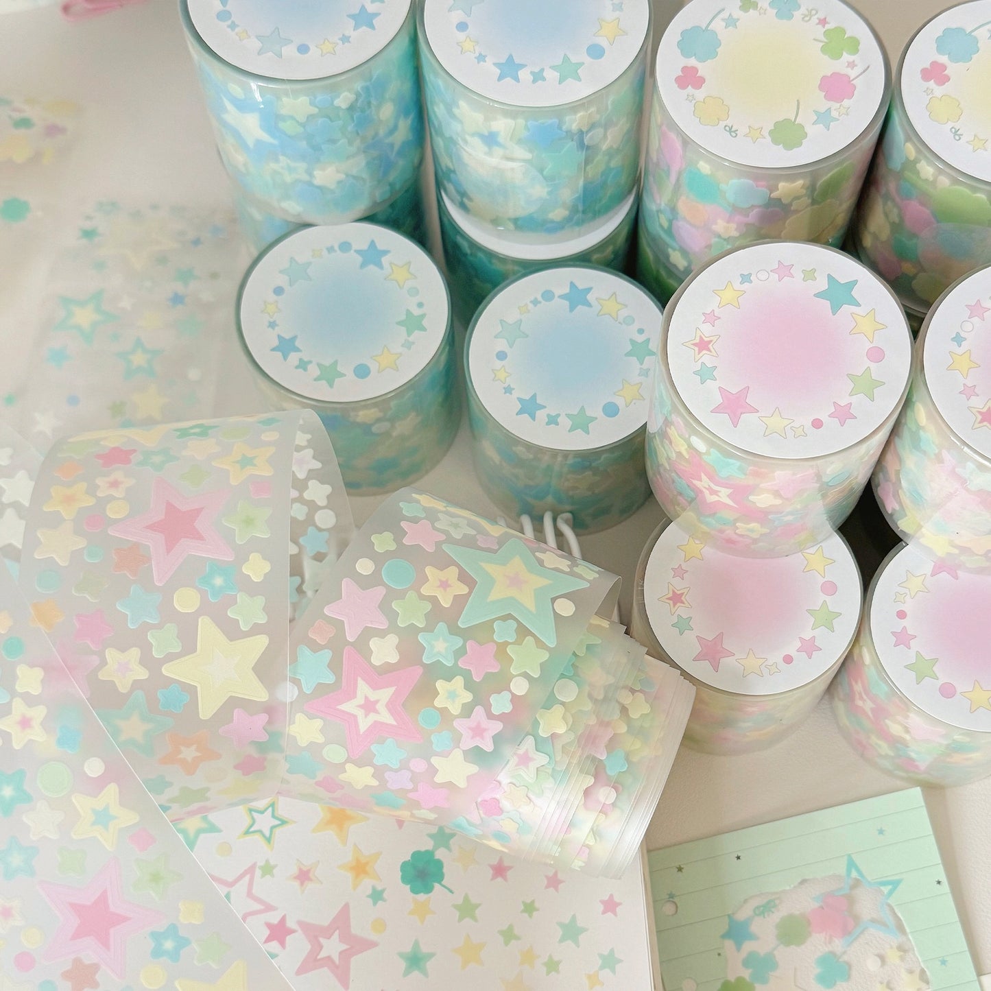 5M Rainbow Star Clover Macaron Sticker Roll