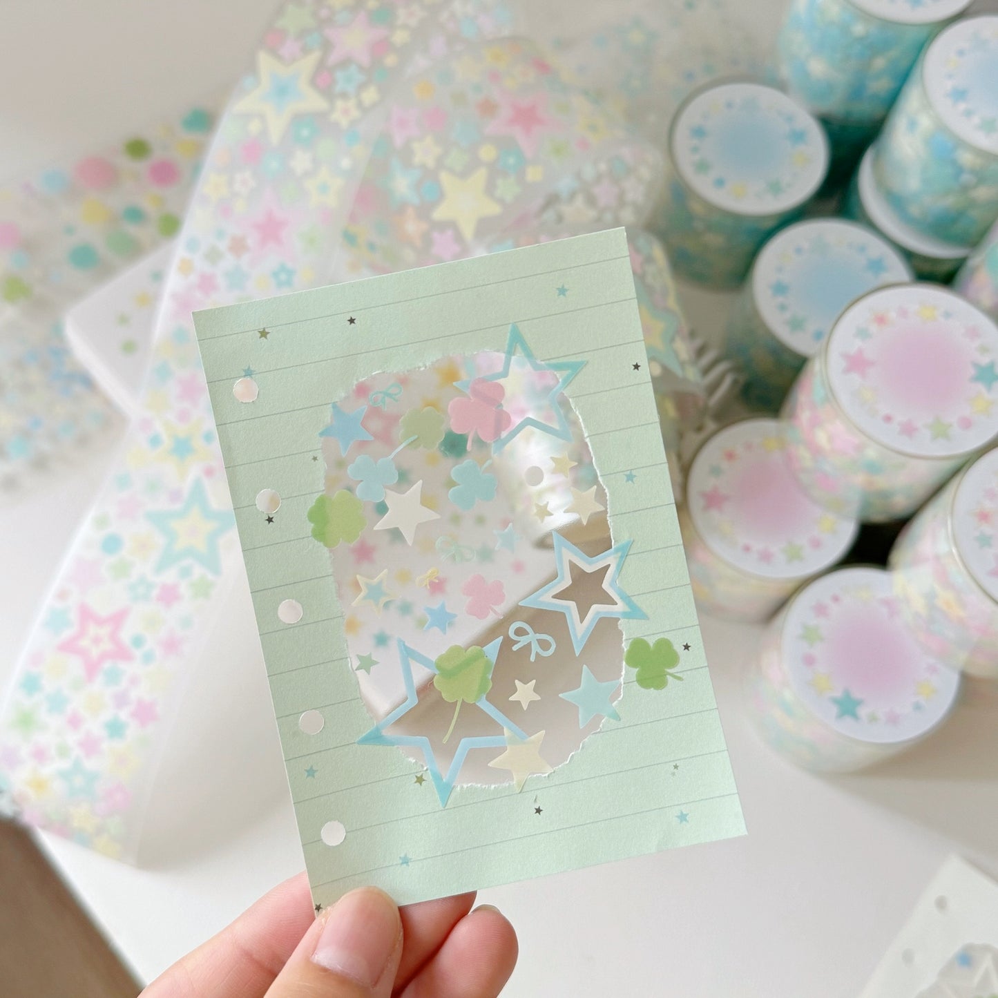 5M Rainbow Star Clover Macaron Sticker Roll