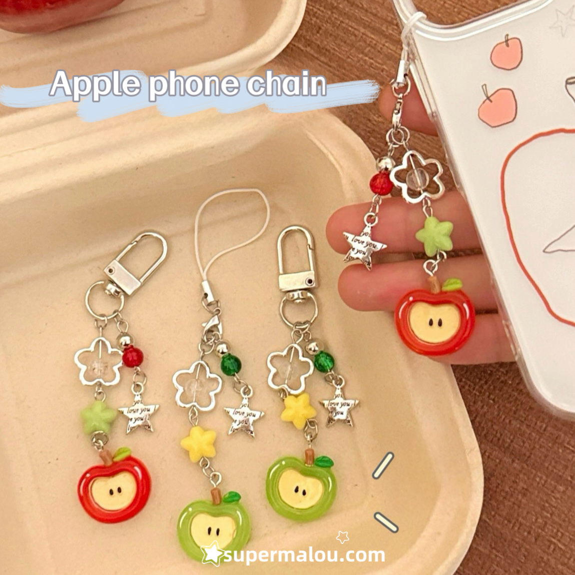 Red And Green Apple Star Phone Chain Keychain