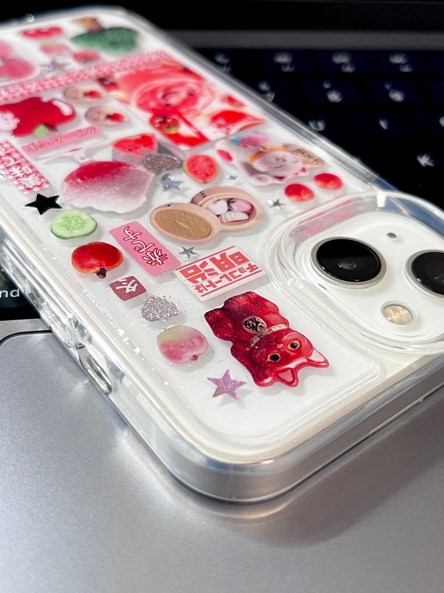 Red Watermelon Water Lucky Cat Handmade Sticker Phone Case Samsung Case