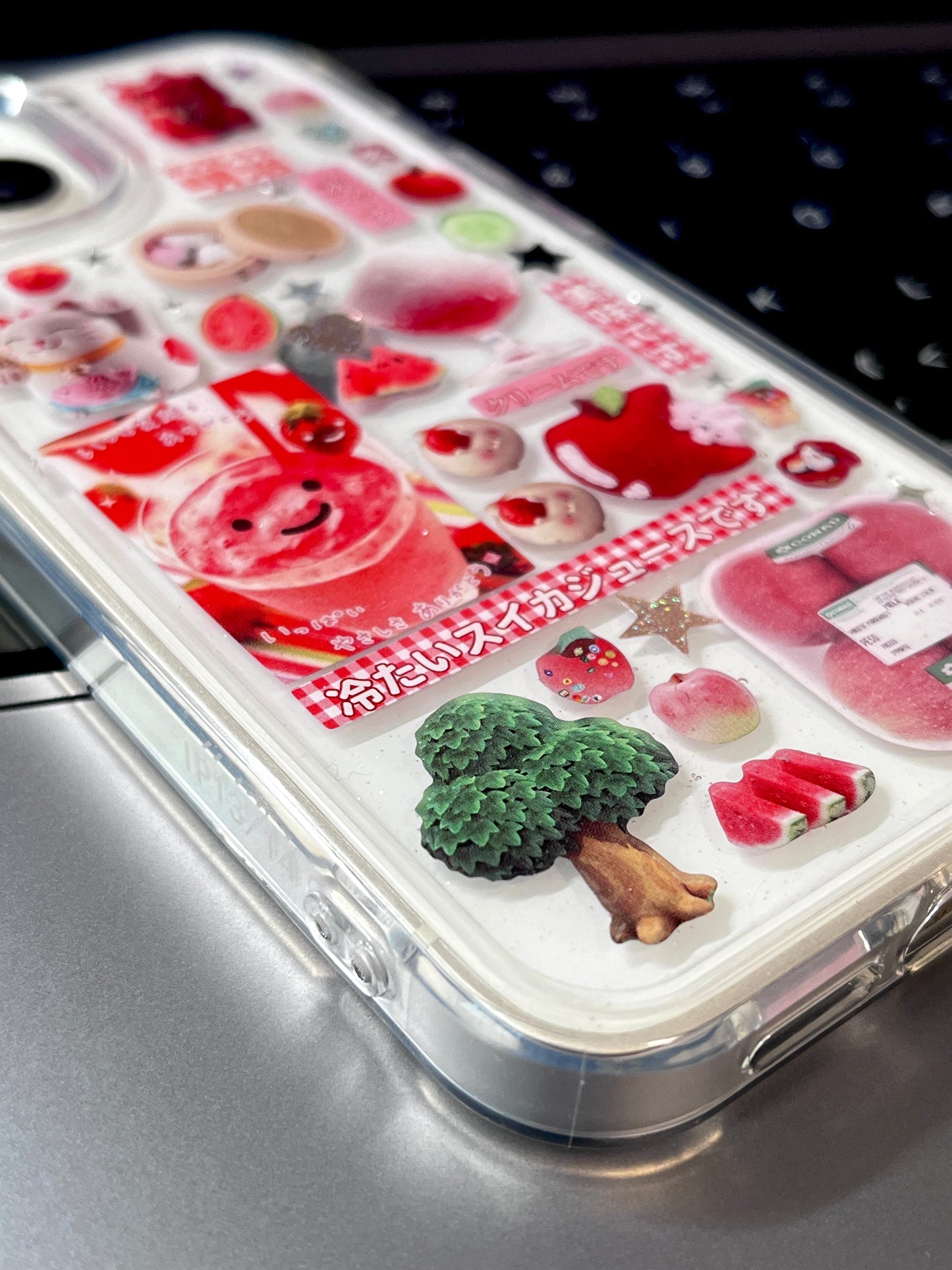 Red Watermelon Water Lucky Cat Handmade Sticker Phone Case Samsung Case