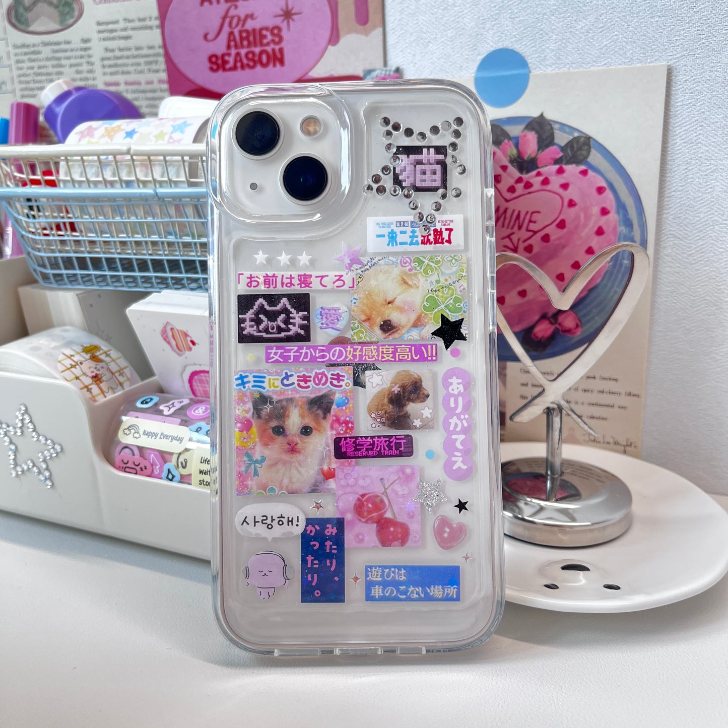 Retro Cat Dog Colorful Penguin  Handmade Sticker Phone Case Samsung Case