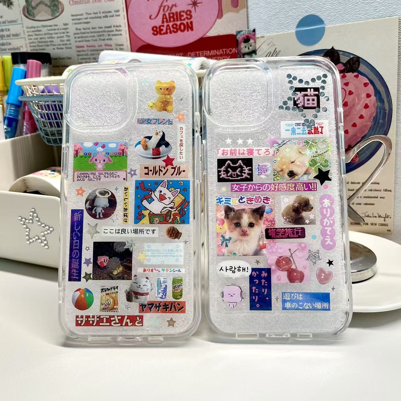 Retro Cat Dog Colorful Penguin  Handmade Sticker Phone Case Samsung Case