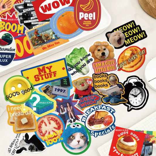 60pcs Retro Cute Scrapbook Stickers American Niche Cartoon Cat IG Phone Case Waterproof Stickers