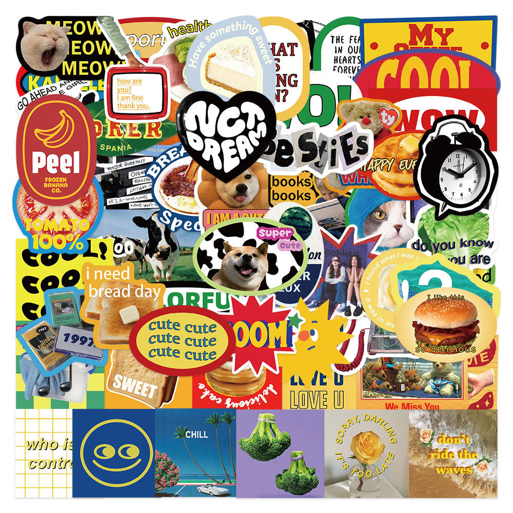 60pcs Retro Cute Scrapbook Stickers American Niche Cartoon Cat IG Phone Case Waterproof Stickers