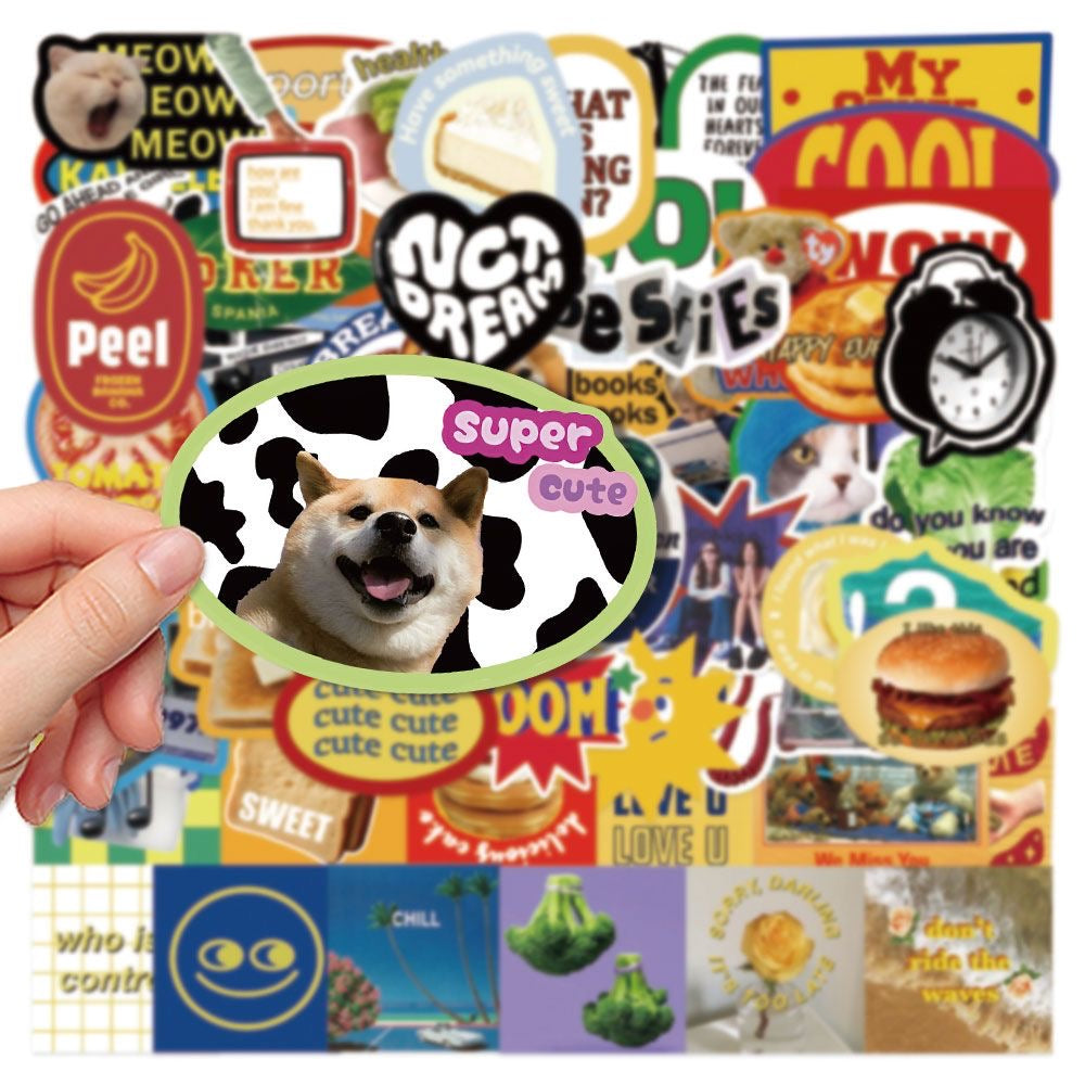 60pcs Retro Cute Scrapbook Stickers American Niche Cartoon Cat IG Phone Case Waterproof Stickers