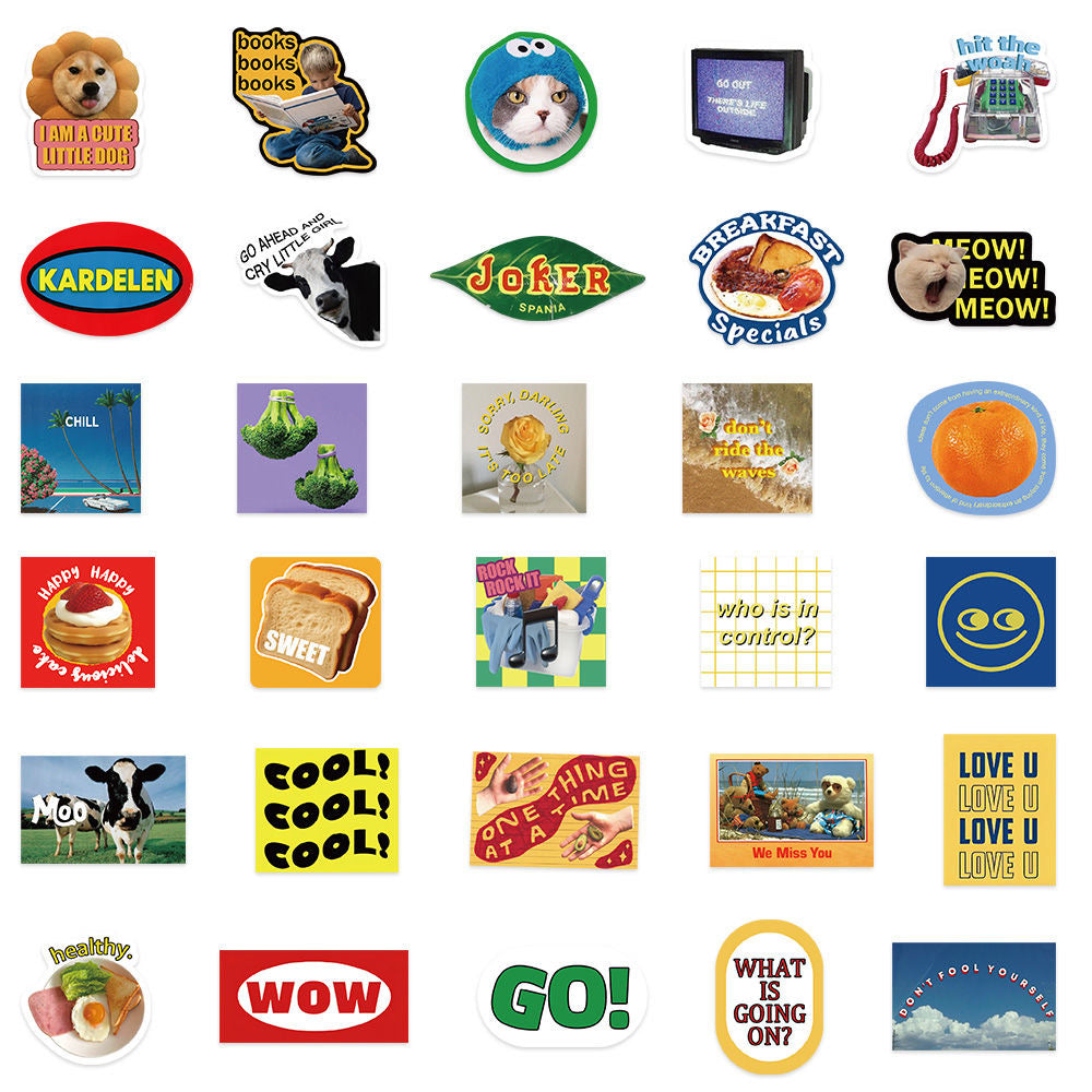 60pcs Retro Cute Scrapbook Stickers American Niche Cartoon Cat IG Phone Case Waterproof Stickers