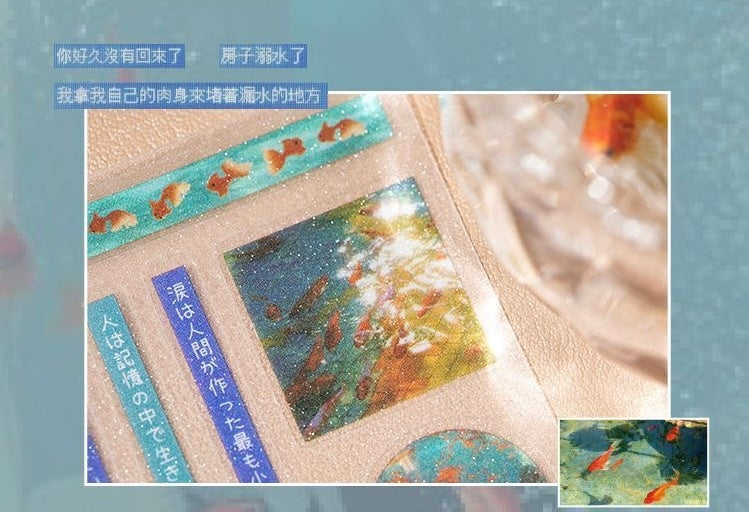 6 Sheets Japanese Stickers Retro Flash Sand PET Scrapbook Waterproof Stickers