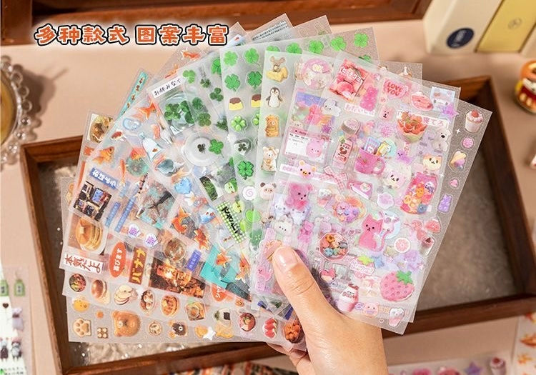 6 Sheets Japanese Stickers Retro Flash Sand PET Scrapbook Waterproof Stickers