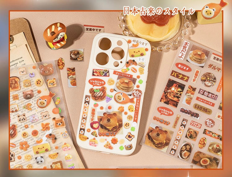 6 Sheets Japanese Stickers Retro Flash Sand PET Scrapbook Waterproof Stickers