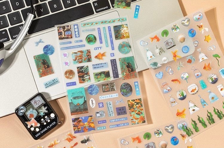 6 Sheets Japanese Stickers Retro Flash Sand PET Scrapbook Waterproof Stickers