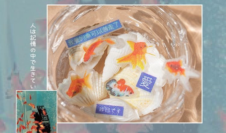 6 Sheets Japanese Stickers Retro Flash Sand PET Scrapbook Waterproof Stickers