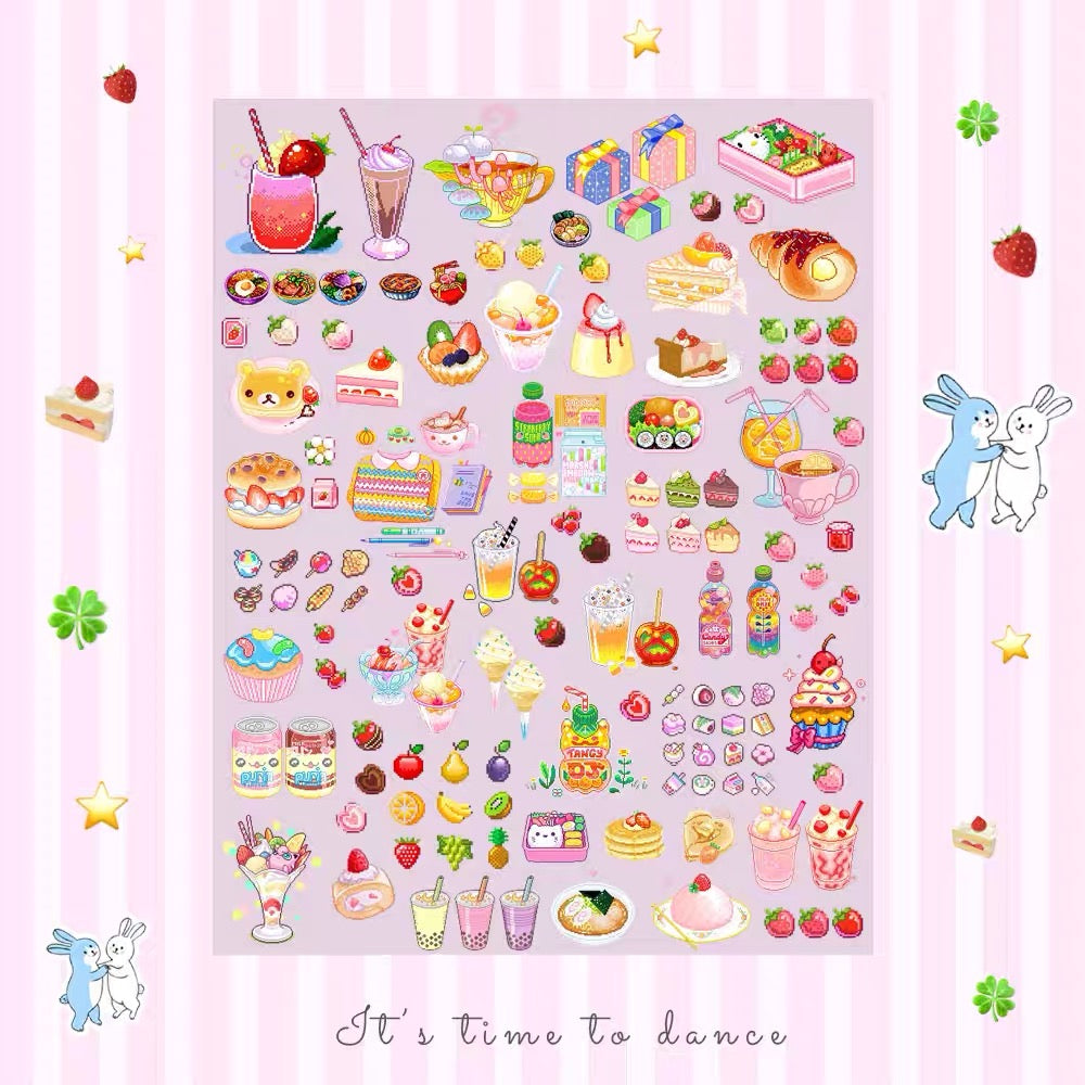 Retro Pixel Style Food Dessert Fruit Stickers