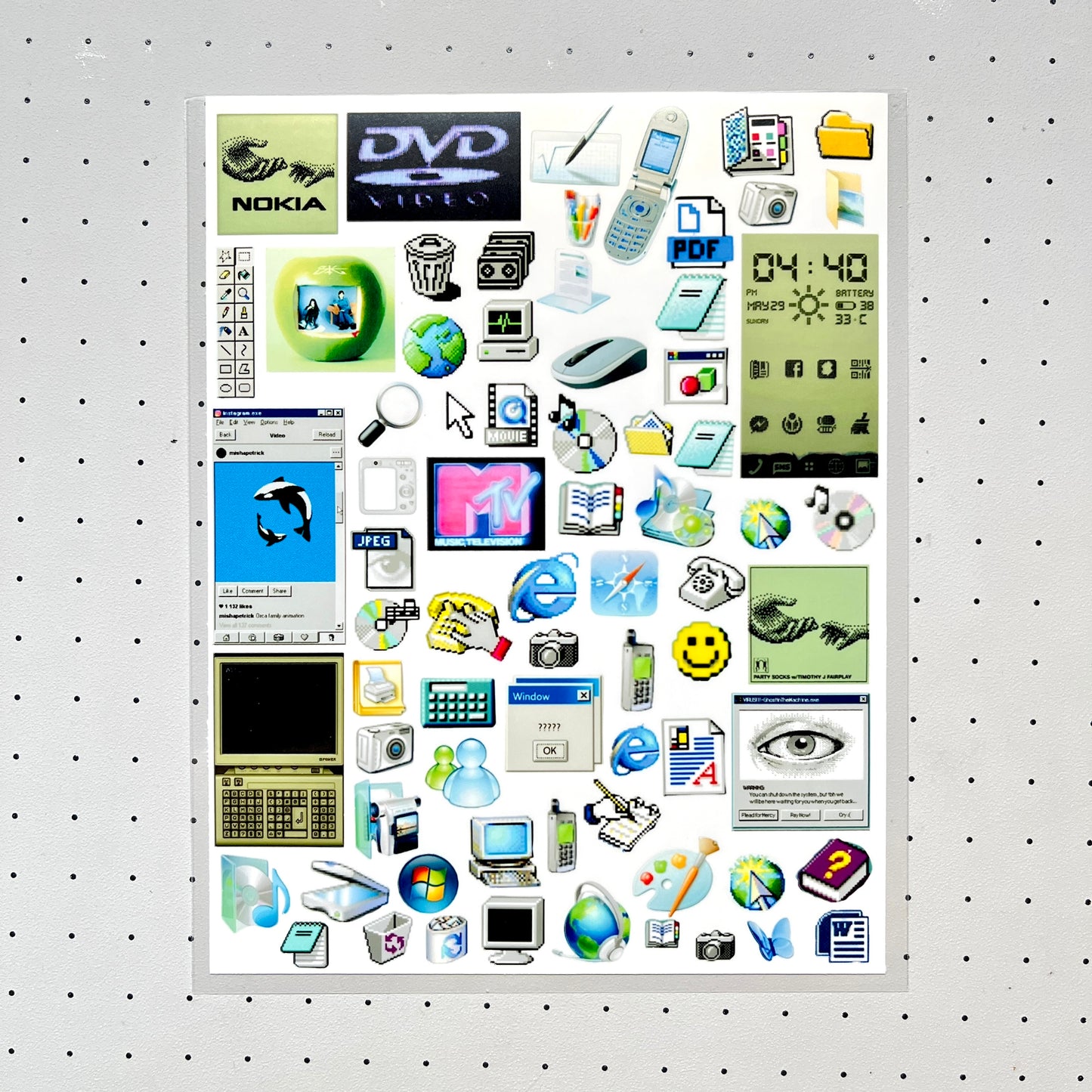 Retro Y2K Pixel Frutiger Kitty Sticker Sheet