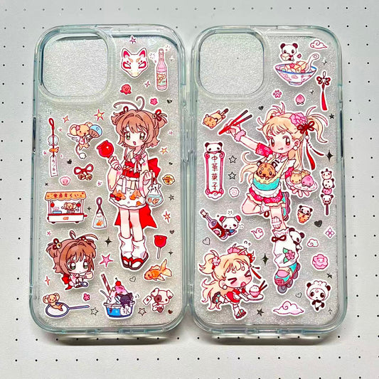 Sakura Roller Stating Girl Handmade Sticker Phone Case (Resin Ver.)