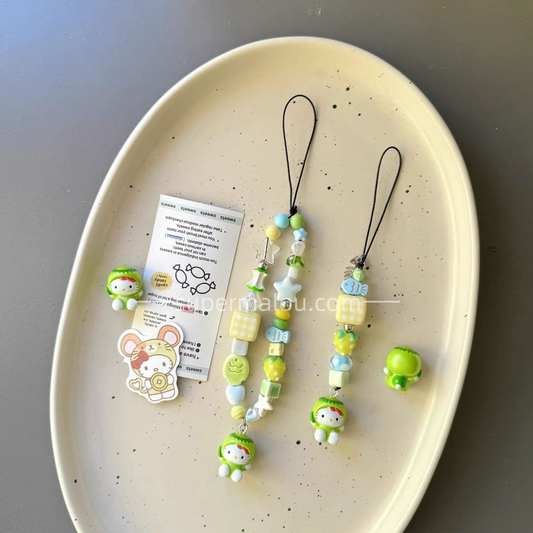 Green Apple Sanrio HelloKitty Beaded Phone Chain ccd Camera Chain Pendant