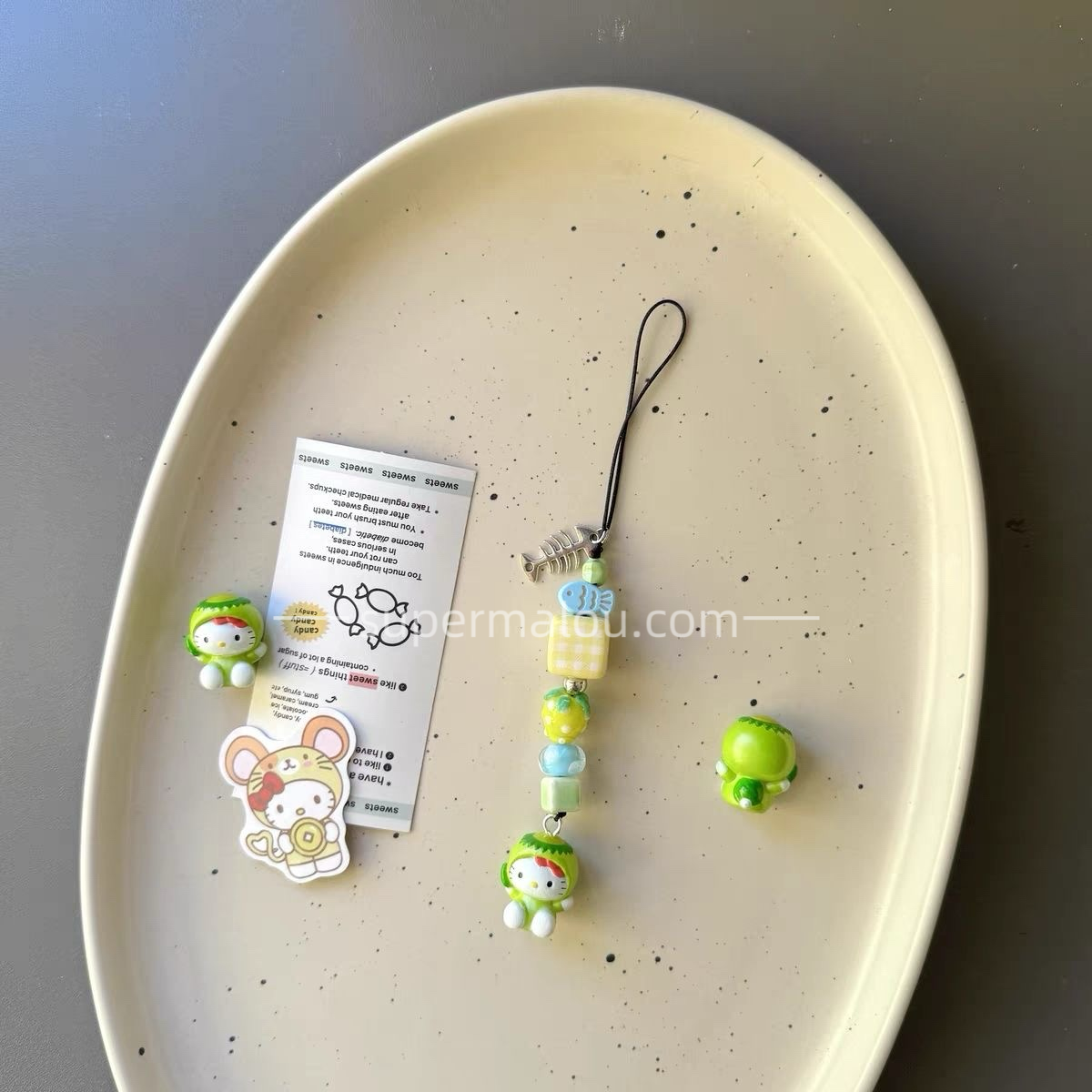 Green Apple Sanrio HelloKitty Beaded Phone Chain ccd Camera Chain Pendant