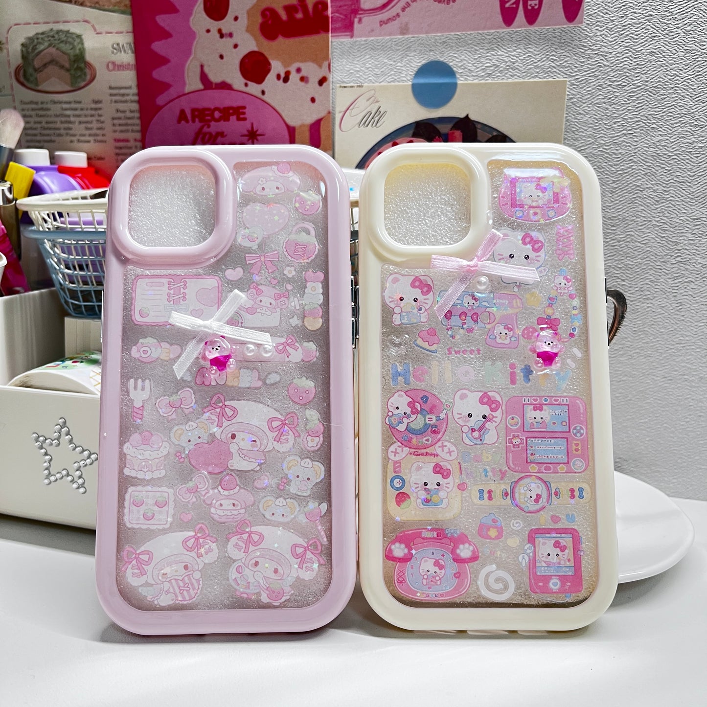 Light Yellow Baby Pink Hello kitty Handmade Dispensing Phone Case
