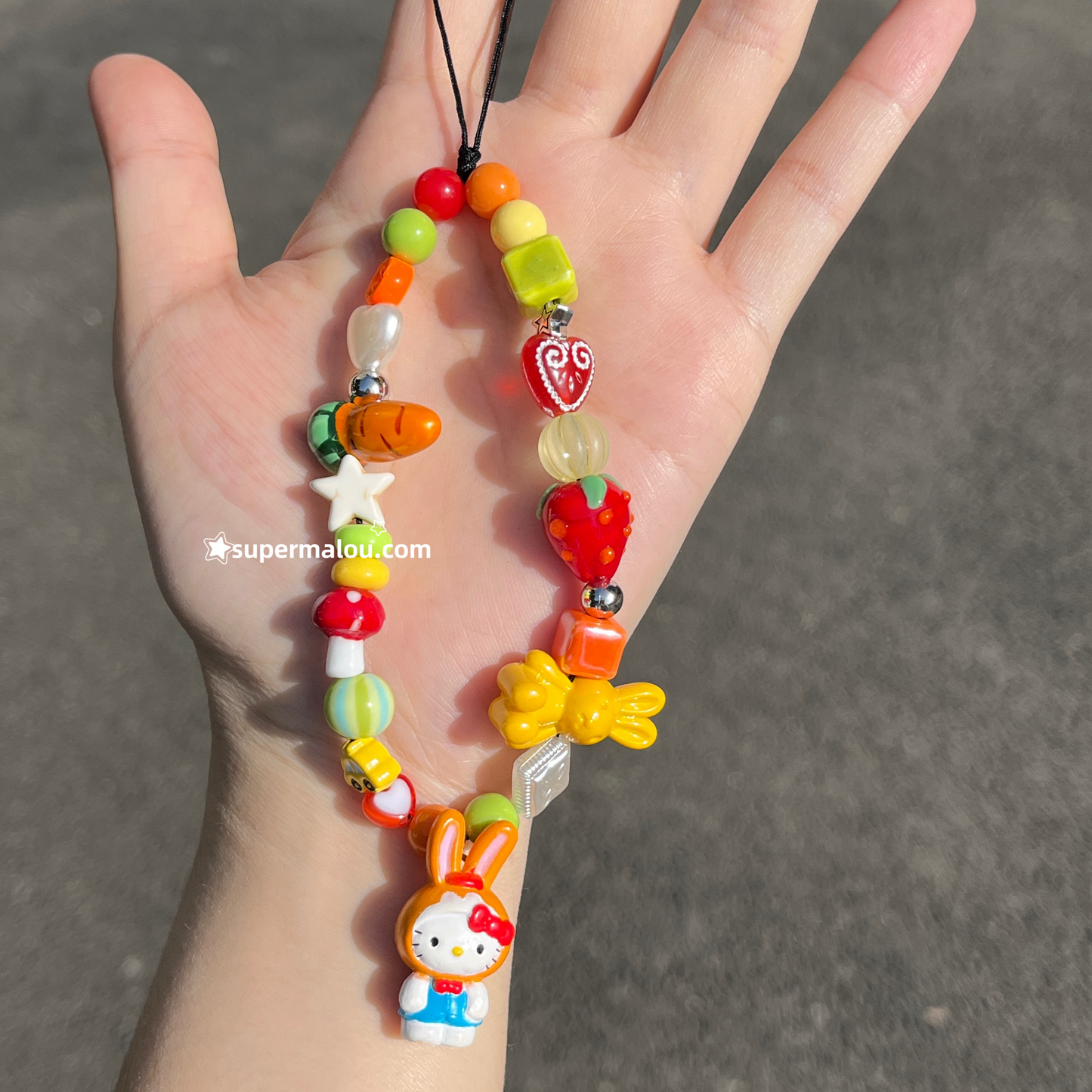 Showa Kitty Persimmon Beaded Phone Chain
