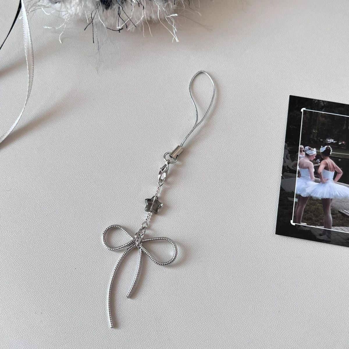 Silver Bow Beaded Phone Chain