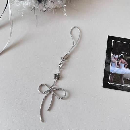 Silver Bow Beaded Phone Chain