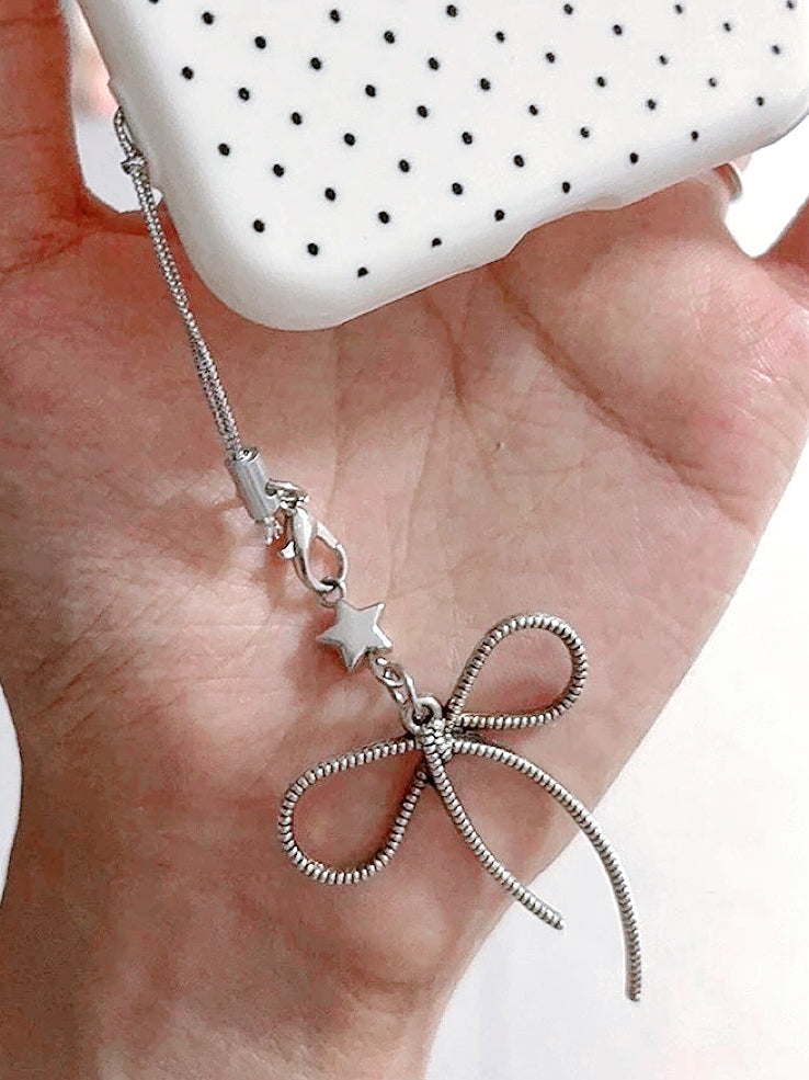 Silver Bow Beaded Phone Chain