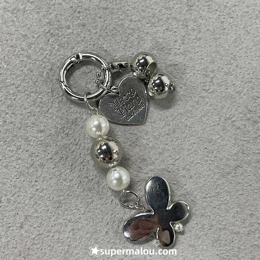 Silver Butterfly Pearl Beaded Phone Chain Keychain
