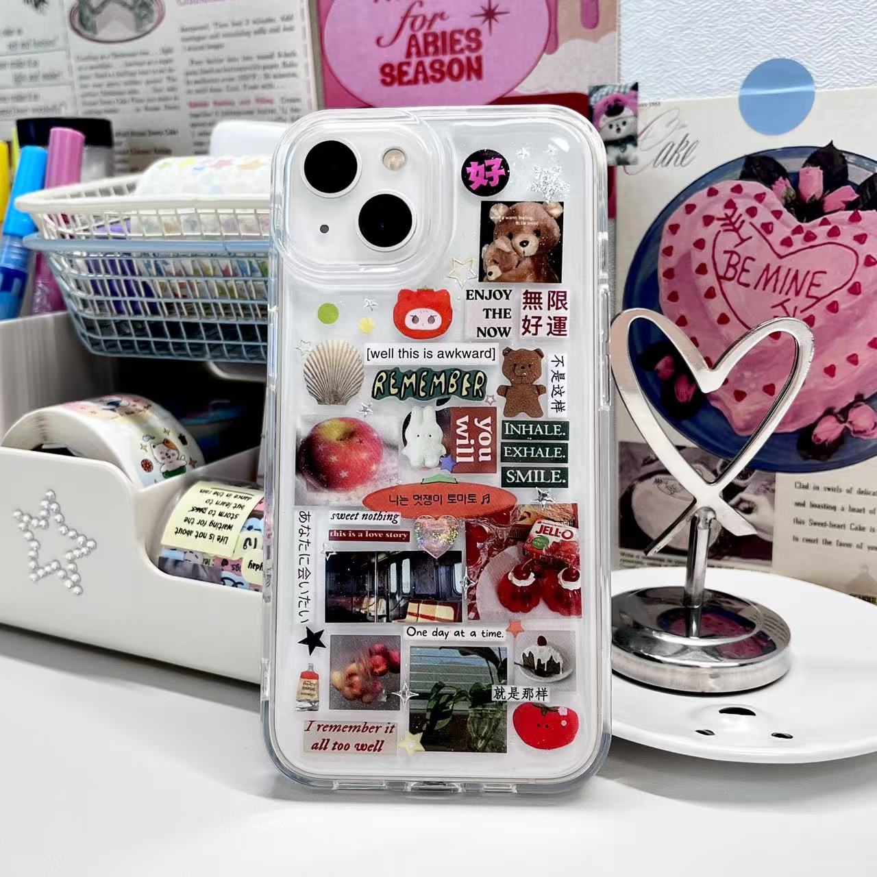 Sleepy Cat Apple Bear Handmade Sticker Phone Case Samsung Case