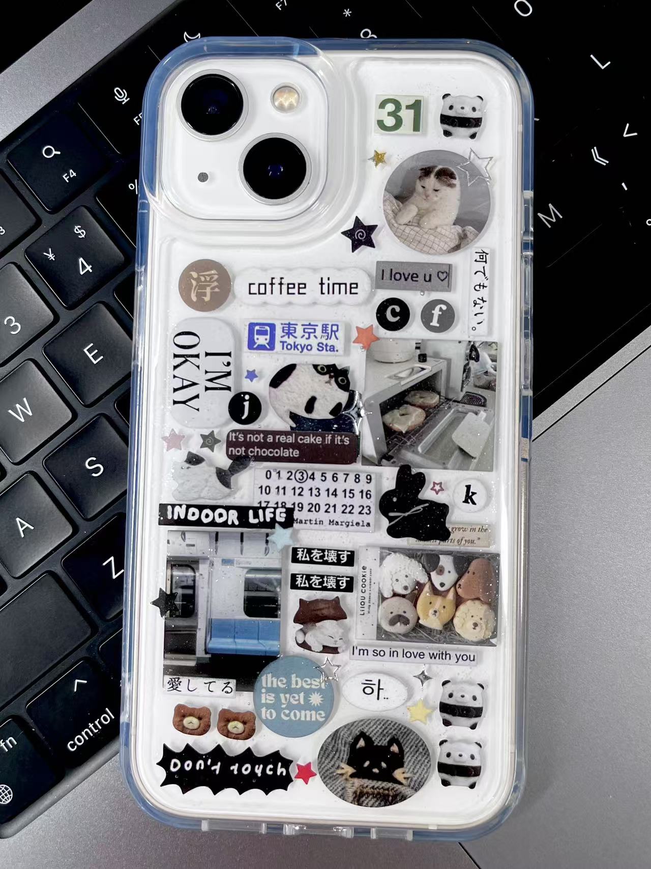 Sleepy Cat Apple Bear Handmade Sticker Phone Case Samsung Case