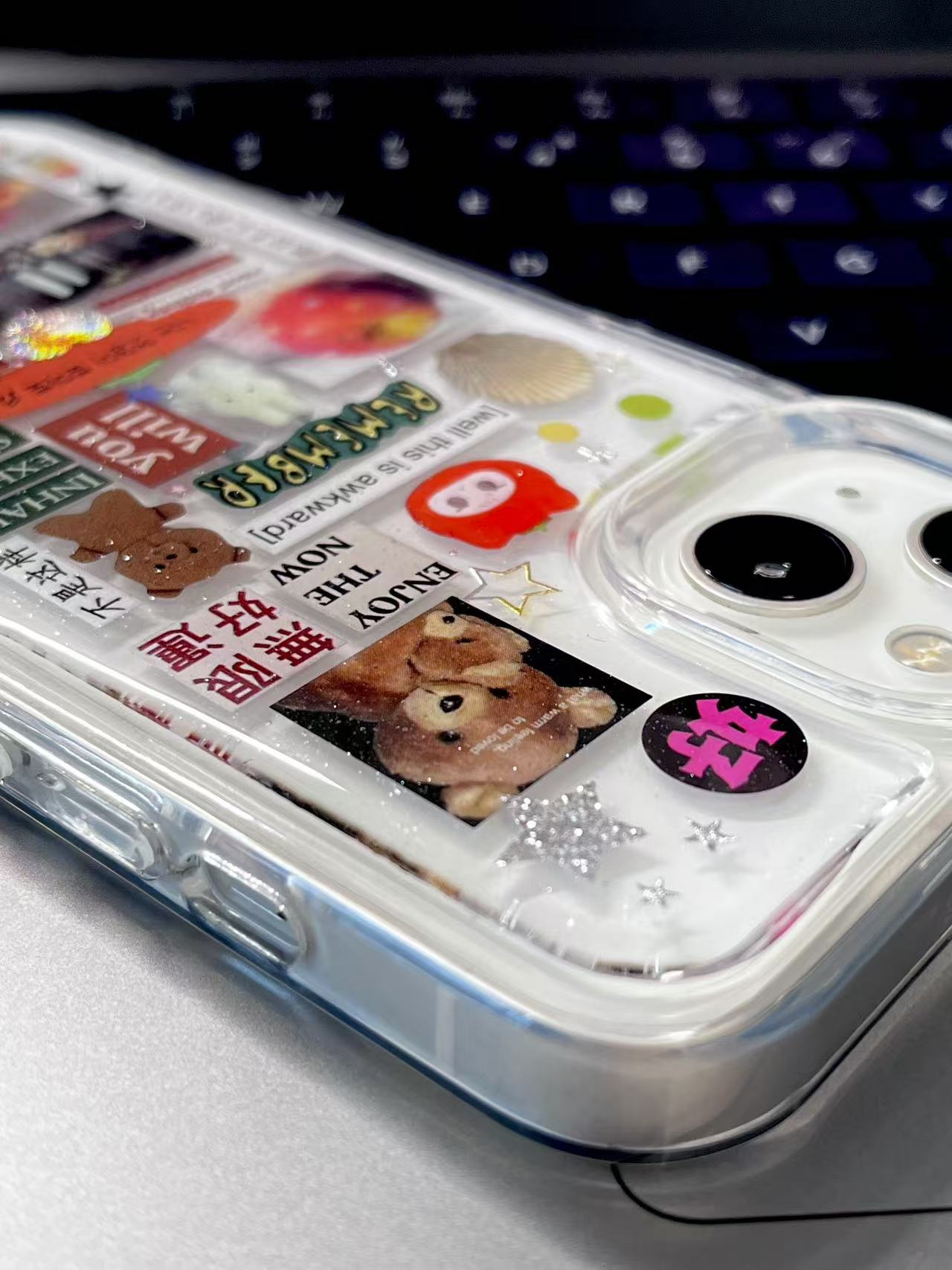 Sleepy Cat Apple Bear Handmade Sticker Phone Case Samsung Case