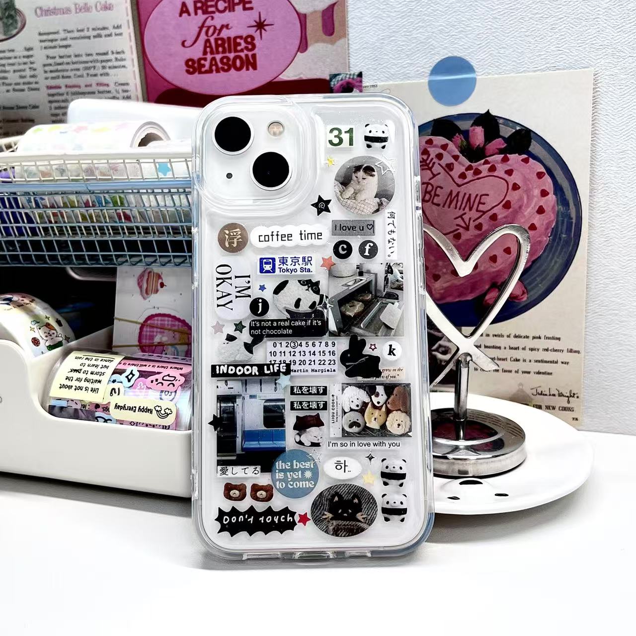 Sleepy Cat Apple Bear Handmade Sticker Phone Case Samsung Case