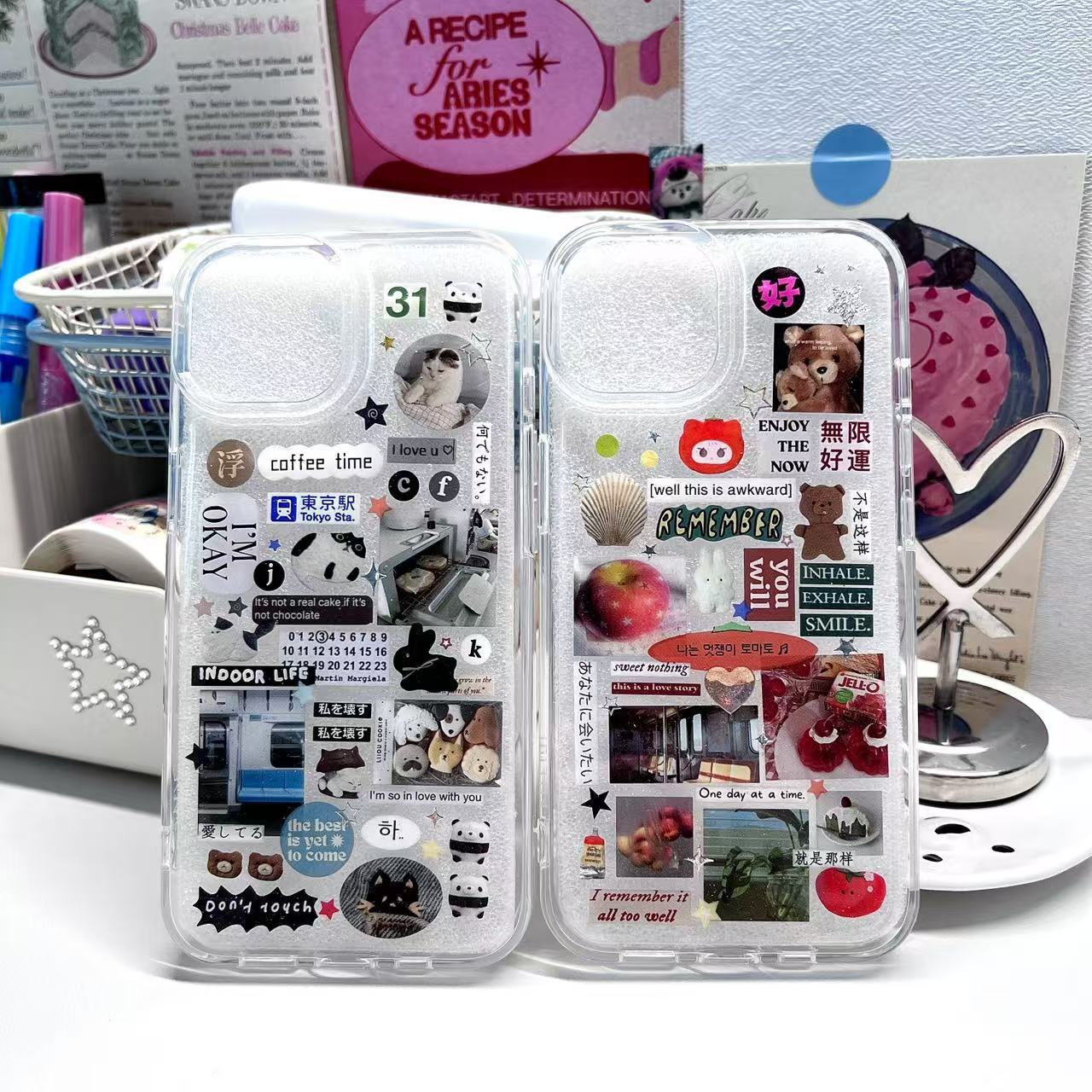 Sleepy Cat Apple Bear Handmade Sticker Phone Case Samsung Case