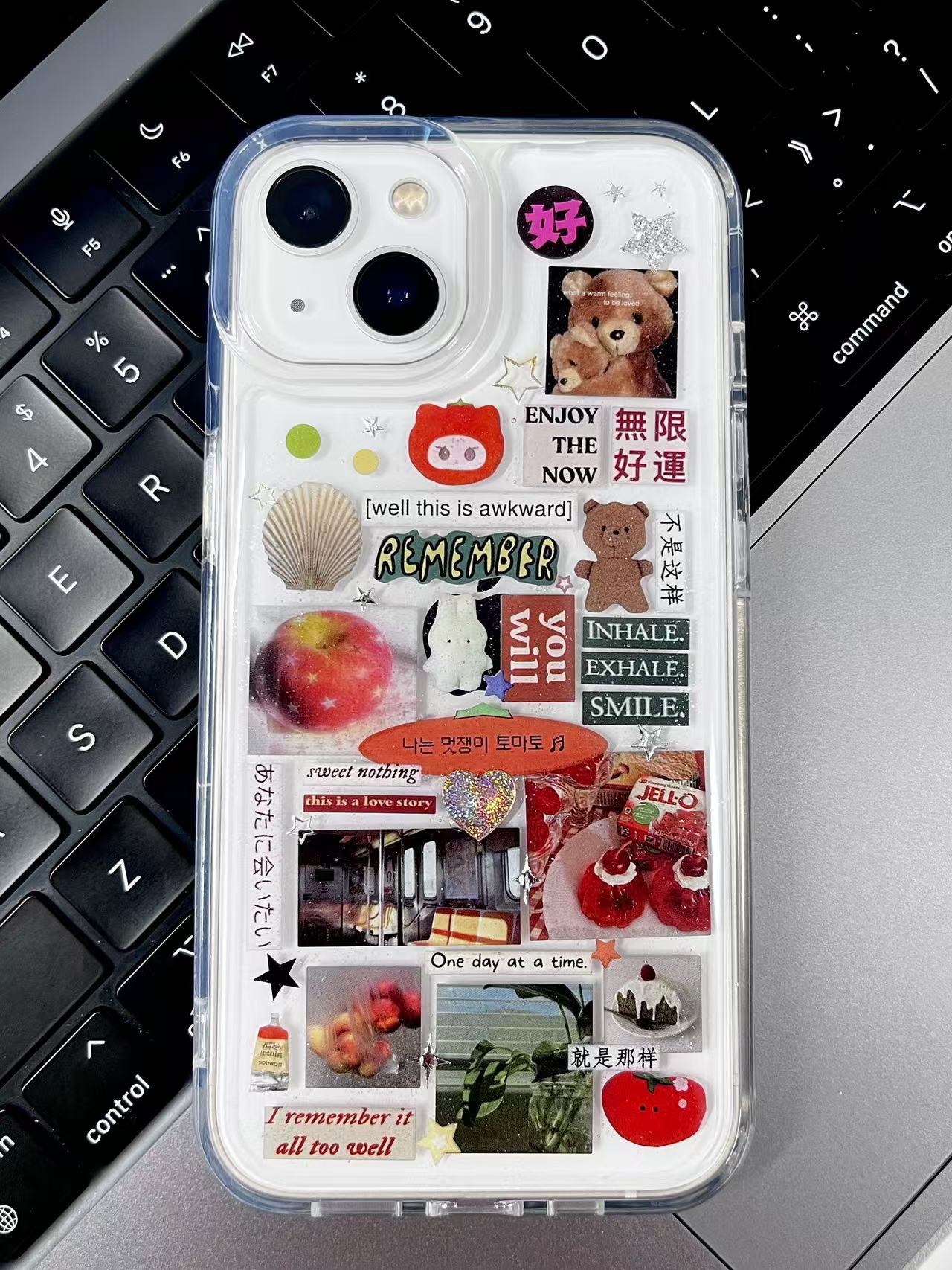Sleepy Cat Apple Bear Handmade Sticker Phone Case Samsung Case