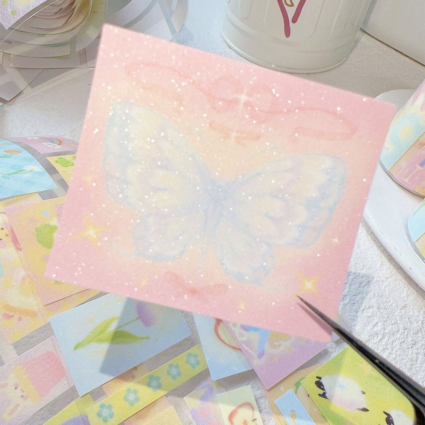 2M Sparkling Sand Girl Heart Apple Flower Stickers Roll