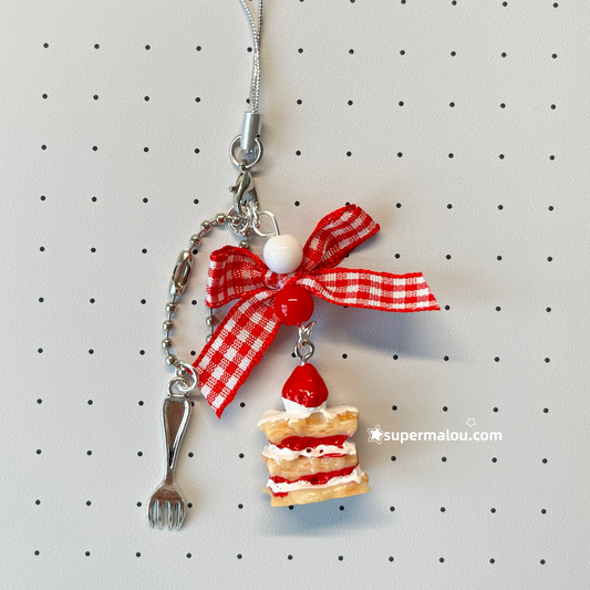 Strawberry Napoleon Cake Bow Pendant Phone Chain