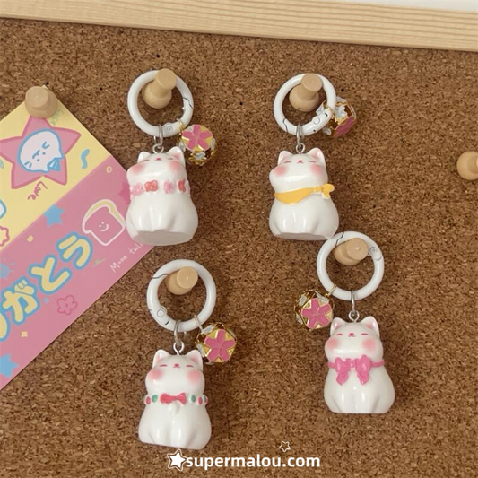 Three Dimensional Powder Blusher Bell Cat Keychain