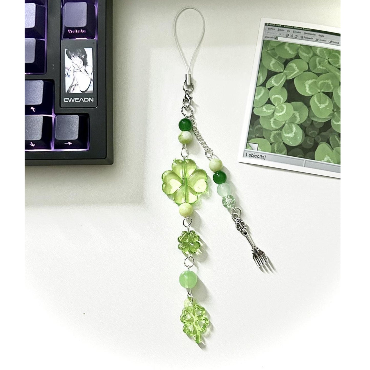 Transparent Clover Mini Fork Phone Chain