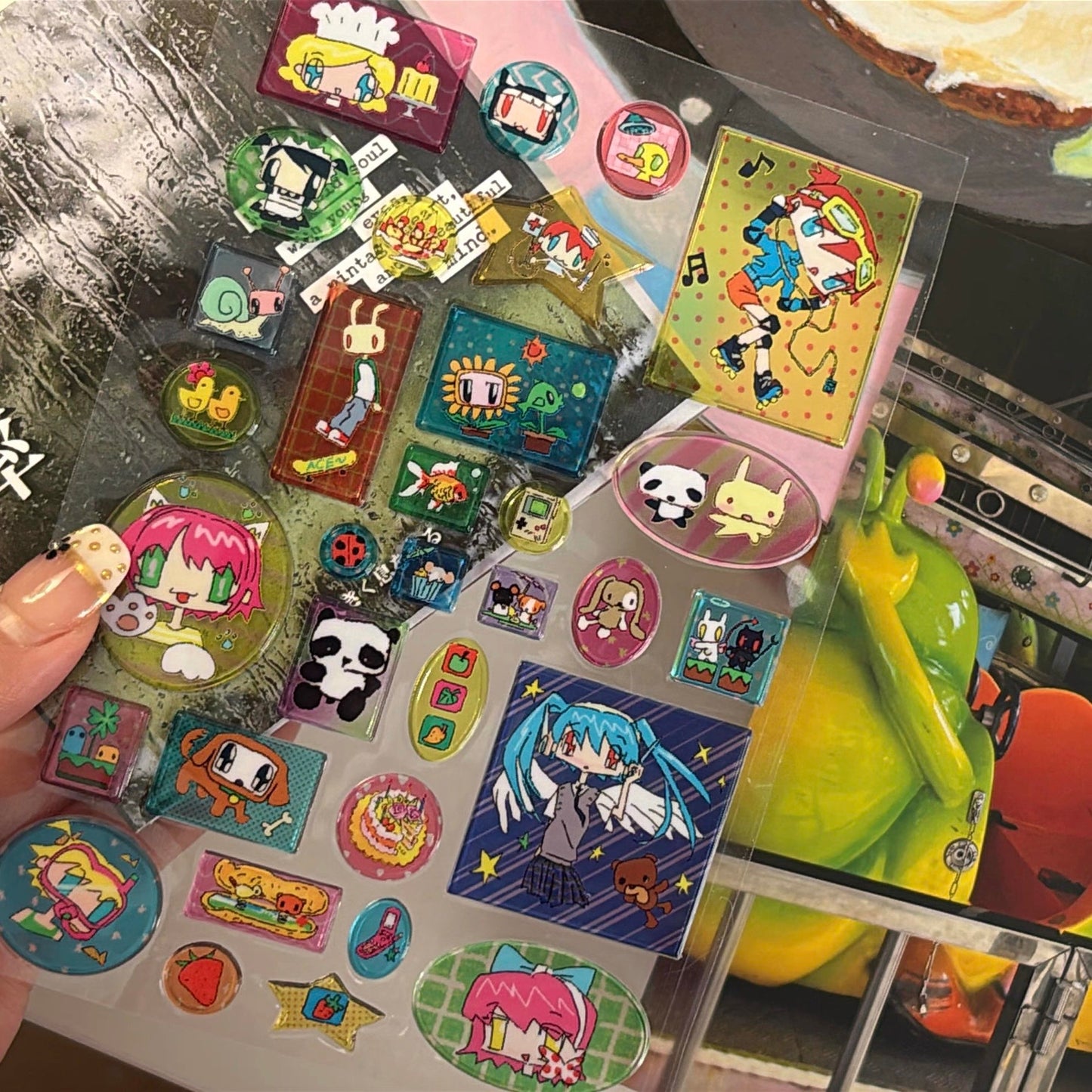 Vintage Cute Character 3D Transparent Sticker Sheet