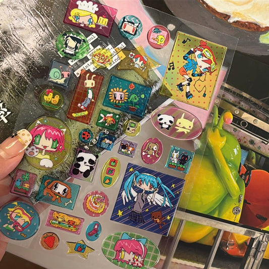 Vintage Cute Character 3D Transparent Sticker Sheet
