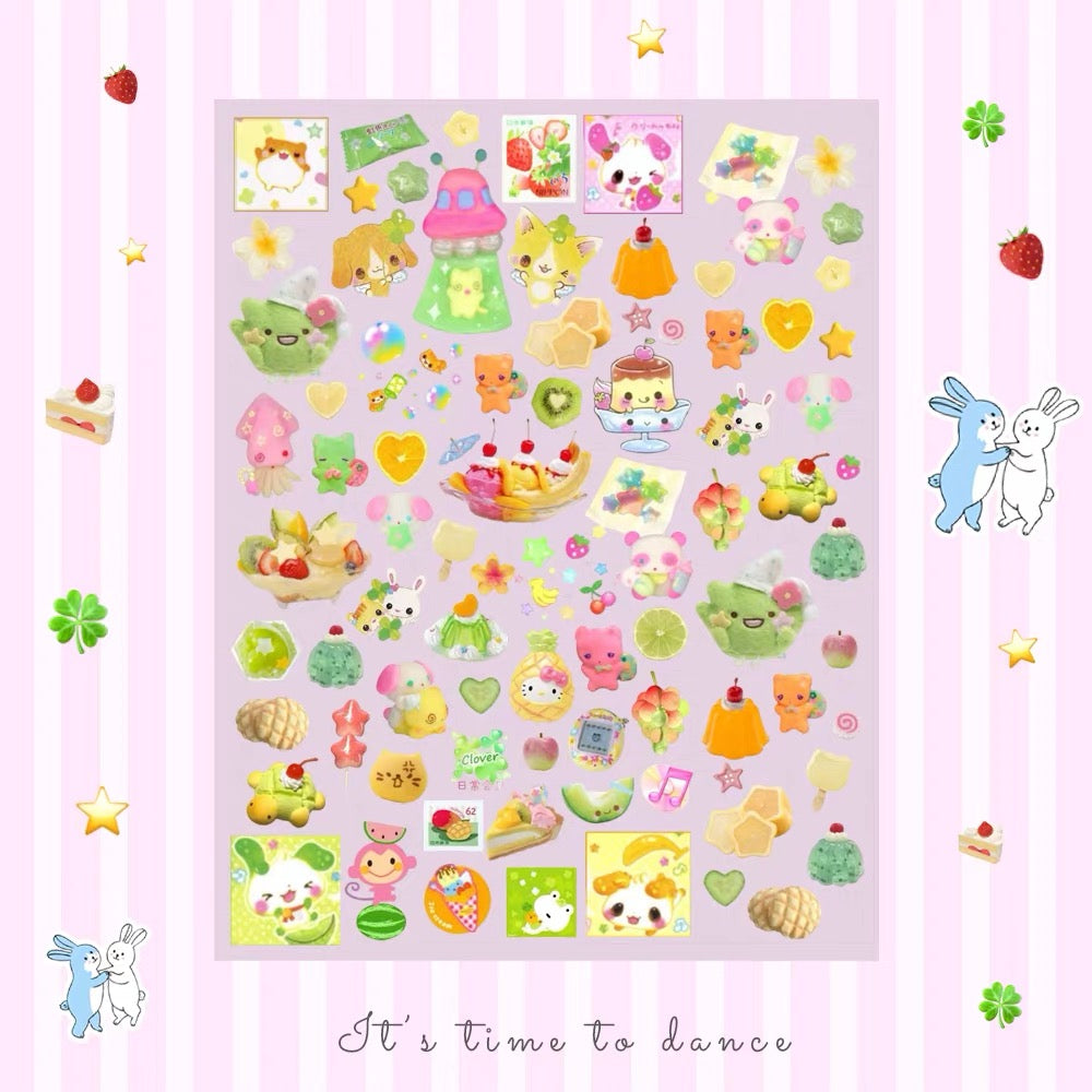 Vintage Pink Green Millennium Y2K Animal Sticker Sheet