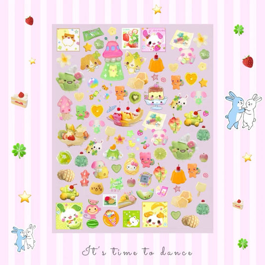 Vintage Pink Green Millennium Y2K Animal Sticker Sheet